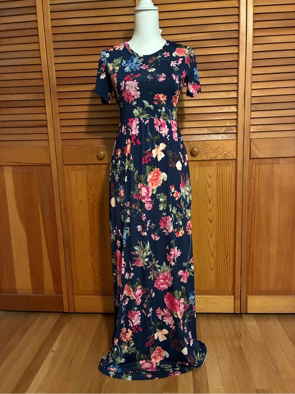 Pink Lily Navy Floral Maxi Dress with Pink & Green Blooms